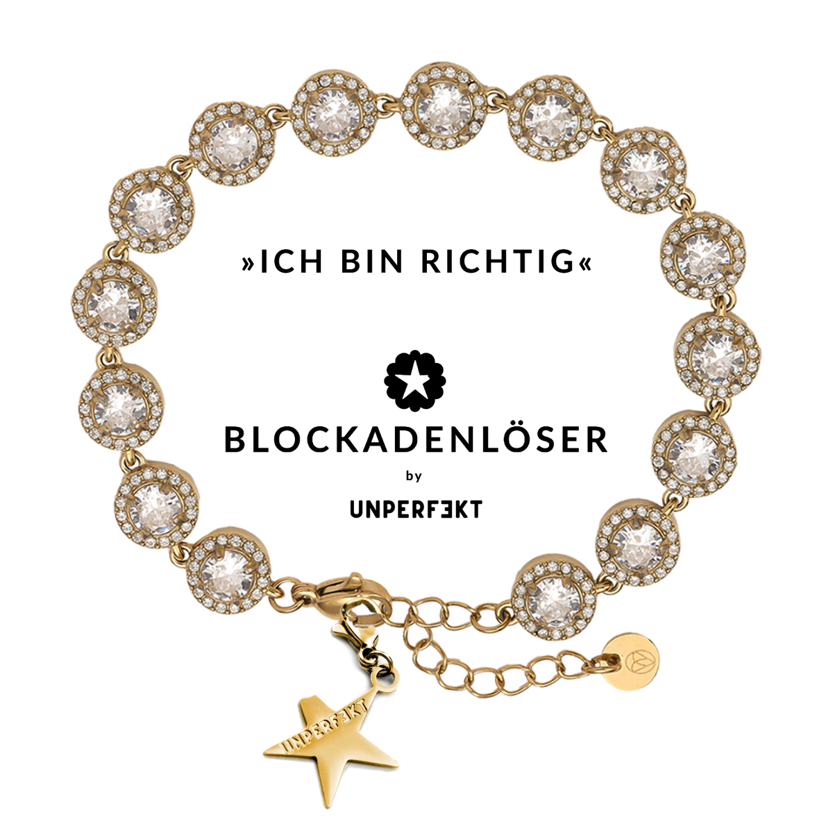»Ich bin richtig« Blockadenlöser-Armband vergoldet mit Steinbesatz und abgebrochenem Stern