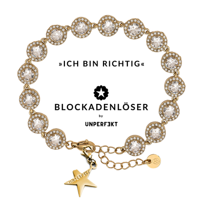 »Ich bin richtig« Blockadenlöser-Armband vergoldet mit Steinbesatz und abgebrochenem Stern