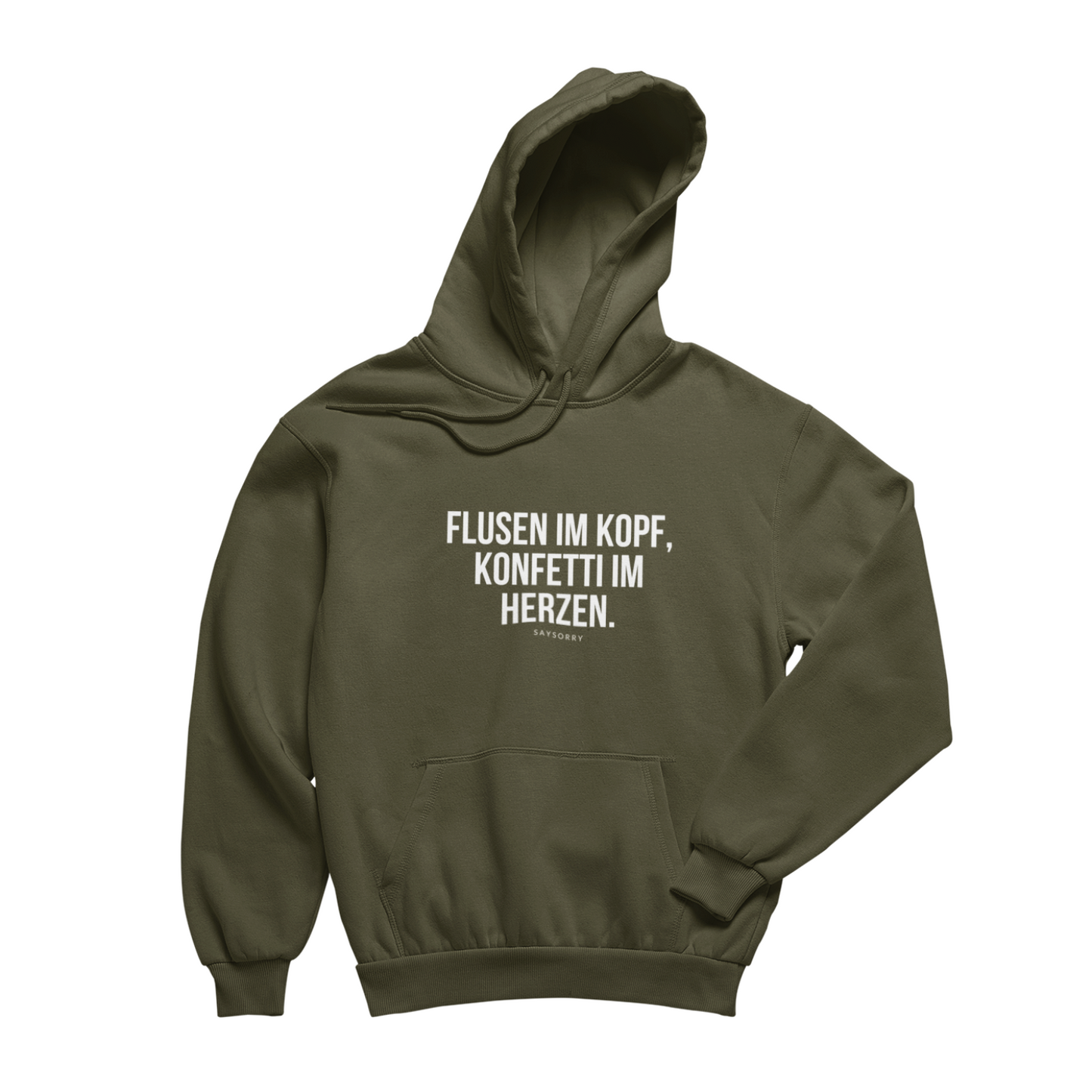 100% Organic unisex Hoodie in vielen Farben »Flusen im Kopf, Konfetti im Herzen.«