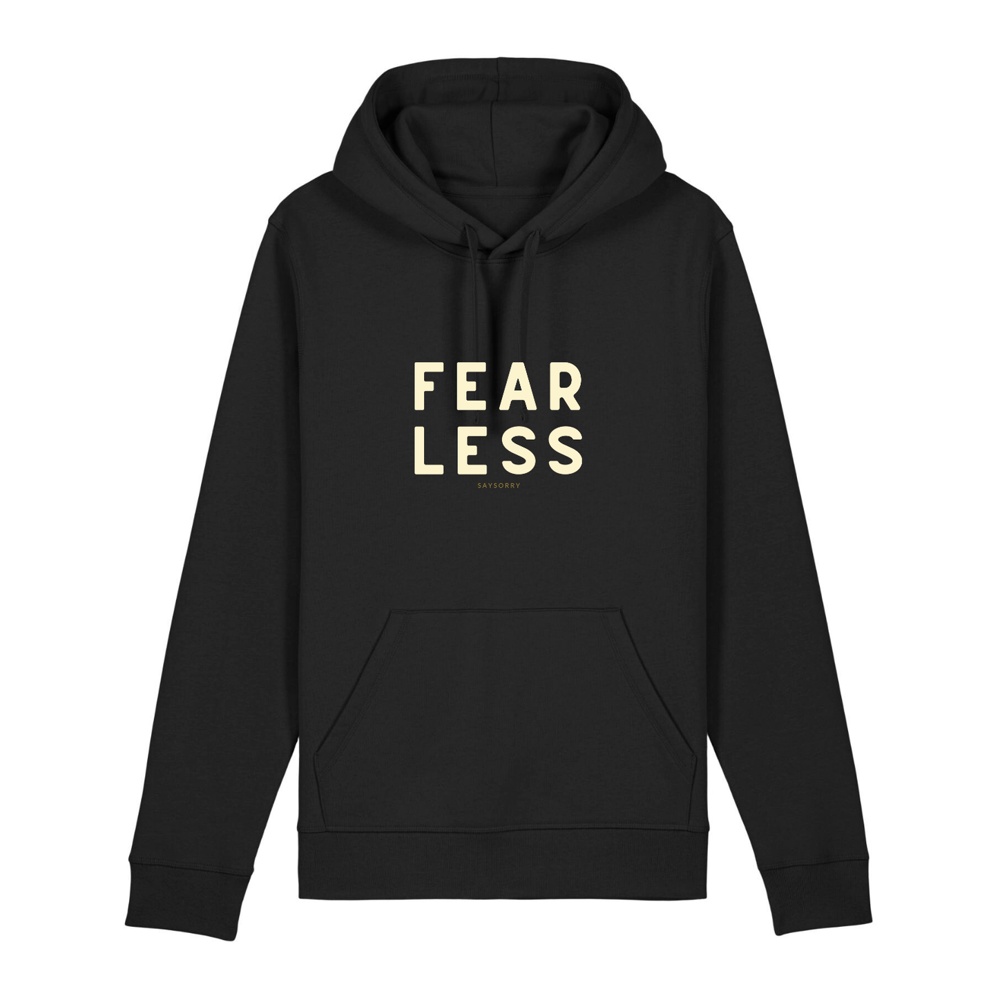 100% Organic unisex Hoodie in vielen Farben »Fearless« vorne hochwertig bedruckt