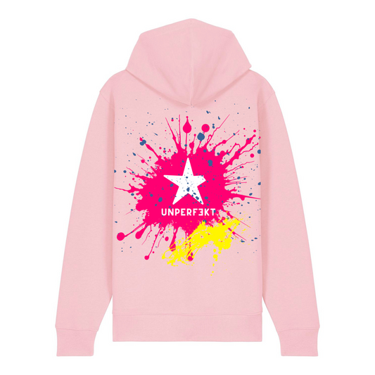 80er-Edition unisex Hoodie »Unperfekt im 80er Style« vorne hochwertig Neon bestickt