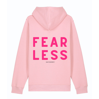 100% Organic unisex Hoodie in vielen Farben »Fearless«, hinten bedruckt, vorne hochwertig bestickt