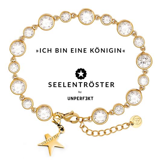 »Ich bin eine Königin« Blockadenlöser-Armband vergoldet mit Steinbesatz und abgebrochenem Stern