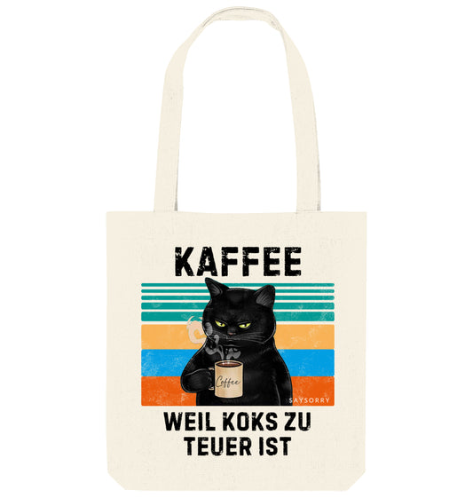 Tote Bag Grumpy Coffee Cat »Kaffee, weil Koks zu teuer ist.«