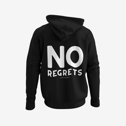 100% Organic unisex Hoodie in vielen Farben »No Regrets« vorne bestickt & hinten bedruckt