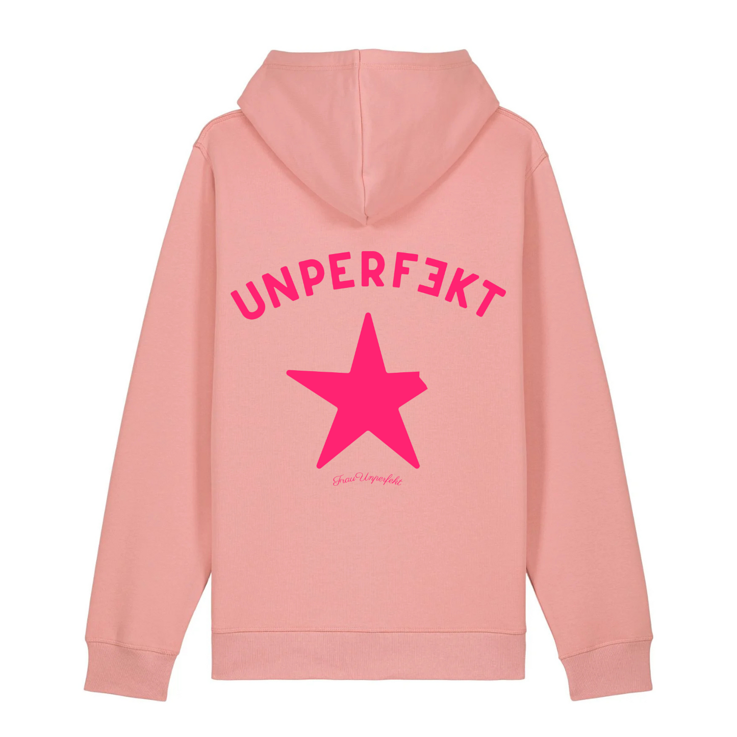 Pinktober 100% Organic Damen Hoodie »Frau Unperfekt und der abgebrochene Stern« vorne hochwertig bestickt, hinten bedruckt