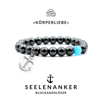 Seelenanker »Körperliebe« Blockadenlöser-Armband  aus Hämatit und blauer Opalperle