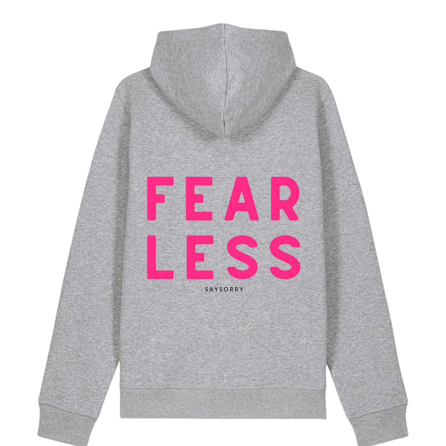 100% Organic unisex Hoodie in vielen Farben »Fearless«, hinten bedruckt, vorne hochwertig bestickt