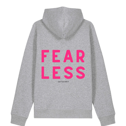 100% Organic unisex Hoodie in vielen Farben »Fearless«, hinten bedruckt, vorne hochwertig bestickt