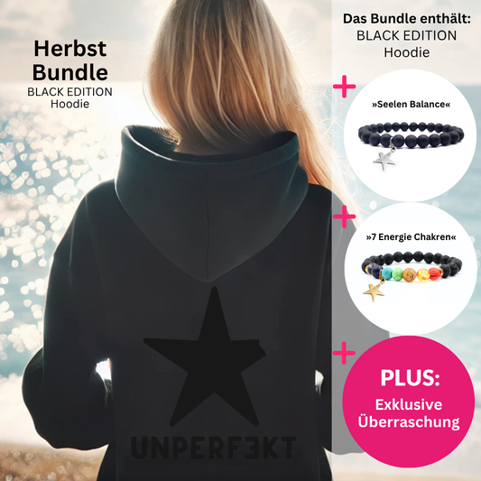 Herbst-Bundle: Black Edition-Unperfekt-Hoodie + 2x Blockadenlöser + Manifest + Überraschung