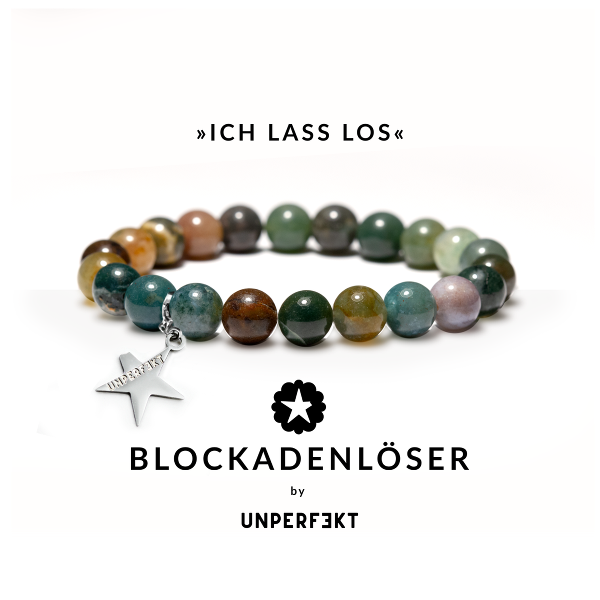 »Ich lass los« Blockadenlöser-Armband aus echtem Moos-Achat inkl. abgebrochenem Stern