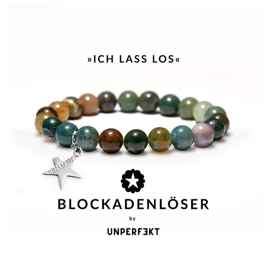 »Ich lass los« Blockadenlöser-Armband aus echtem Moos-Achat inkl. abgebrochenem Stern