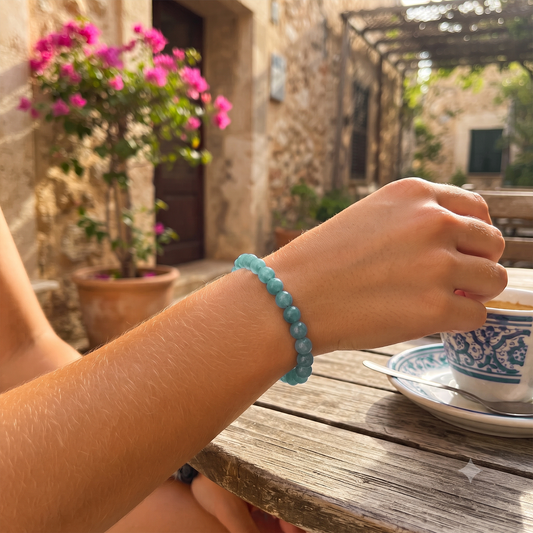 »Innere Klarheit« Blockadenlöser-Armband aus echten Apatit-Perlen inkl. abgebrochenem Stern