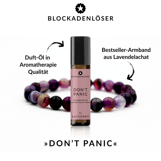 Anti-Angst-Bundle: »Don’t Panic« Natursteinarmband + ätherisches Duft-Öl + Geschenk
