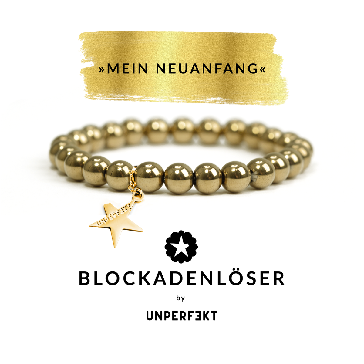 »Mein Neuanfang« Blockadenlöser-Armband aus goldglänzendem Hämatit inkl. abgebrochenem Stern
