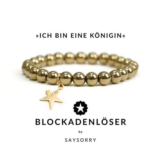 »Ich bin eine Königin« Blockadenlöser aus vergoldetem Hämatit inkl. abgebrochener Stern