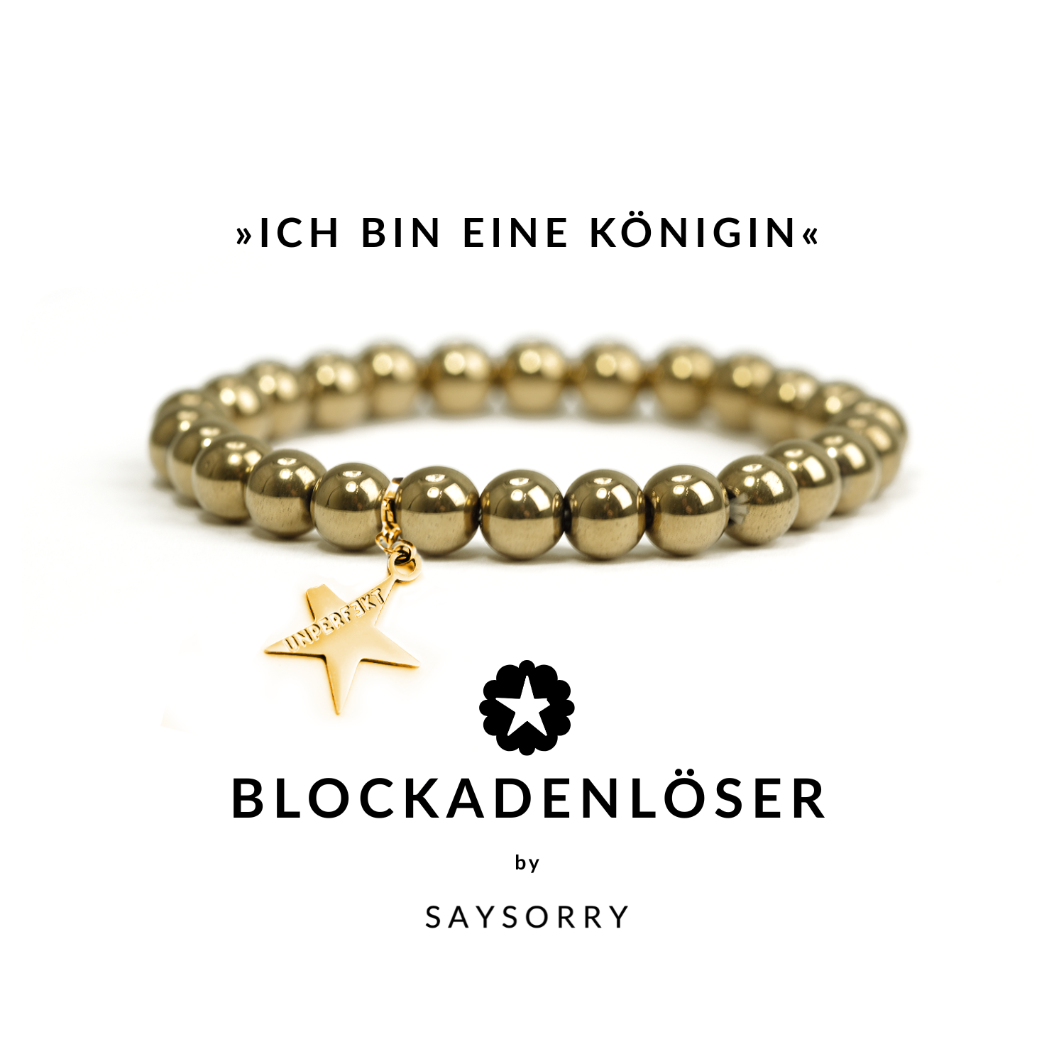»Ich bin eine Königin« Armband aus vergoldetem Hämatit