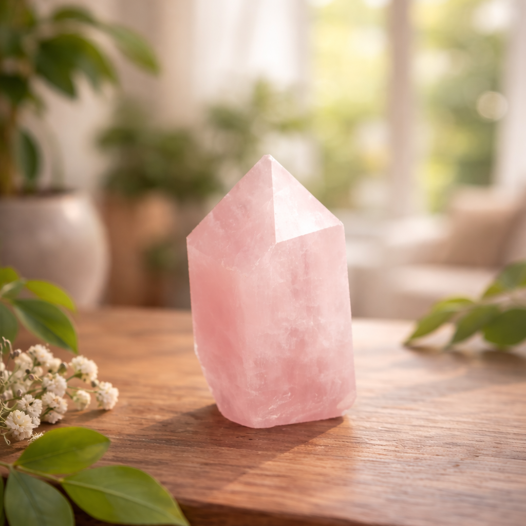 »Öffne Dein Herz« Rosenquarz Naturstein Blockadenlöser inkl. Manifest als Geschenk