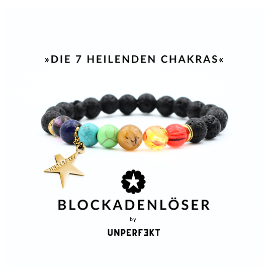 »Die 7 heilenden Chakras« Blockadenlöser aus natürlichem Lava-Gestein inkl. abgebrochener Stern