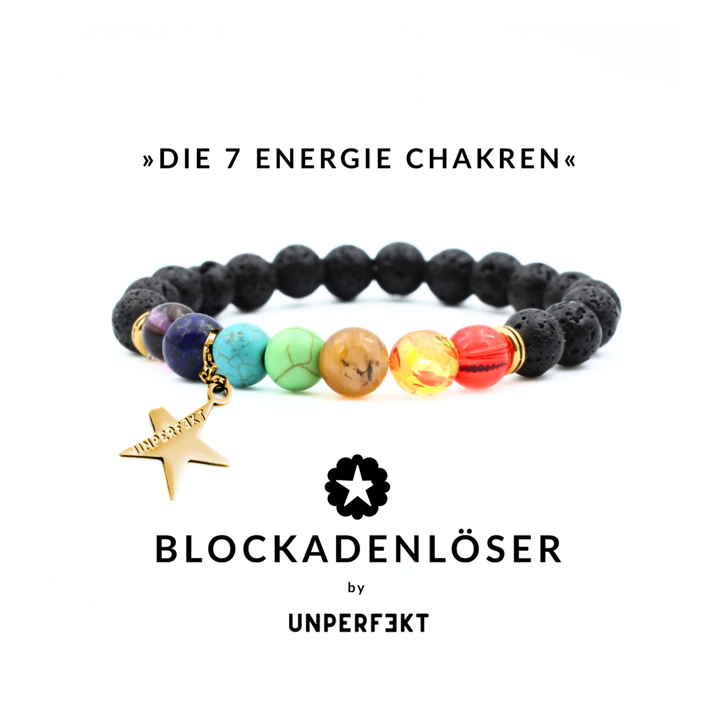»Die 7 Energie Chakren« Blockadenlöser-Armband aus verschiedenen Natursteinen inkl. abgebrochenem Stern