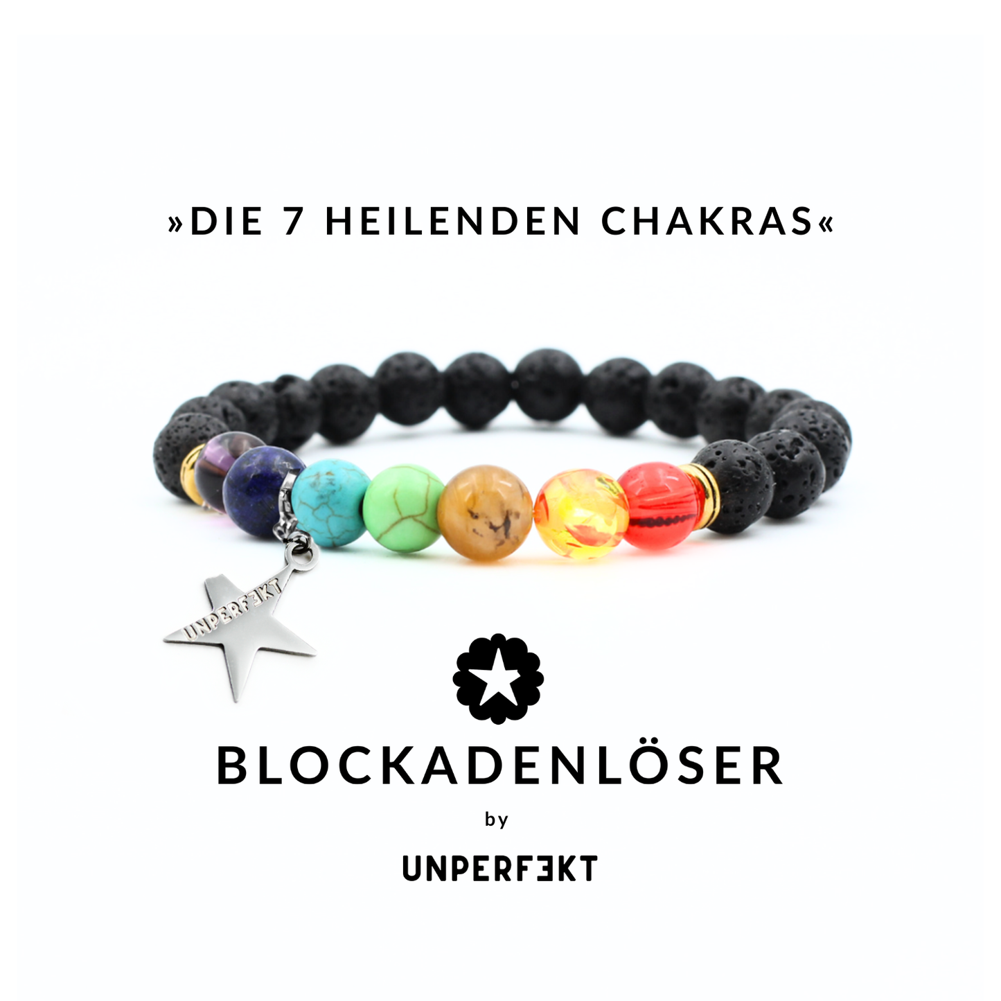 »Die 7 heilenden Chakras« Blockadenlöser aus natürlichem Lava-Gestein inkl. abgebrochener Stern