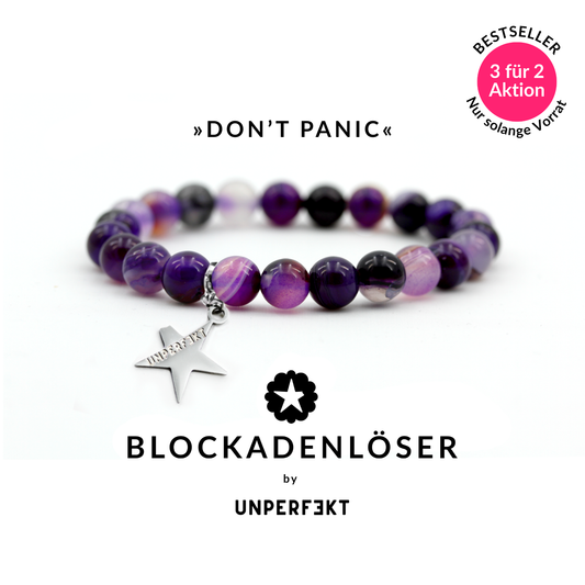 »Don’t Panic« Blockadenlöser-Armband aus echtem Lavendelachat inkl. abgebrochenem Stern