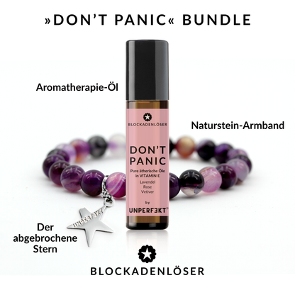 »Don’t Panic« Bundle: Natursteinarmband inkl. abgebrochenem Stern+ ätherisches Duft-Öl + Geschenk