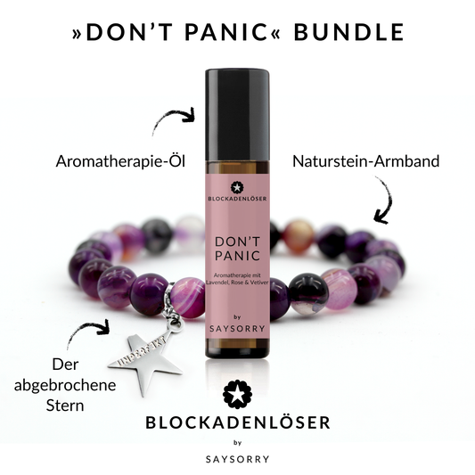 »Don’t Panic« Bundle: Natursteinarmband + ätherisches Duft-Öl + Geschenk