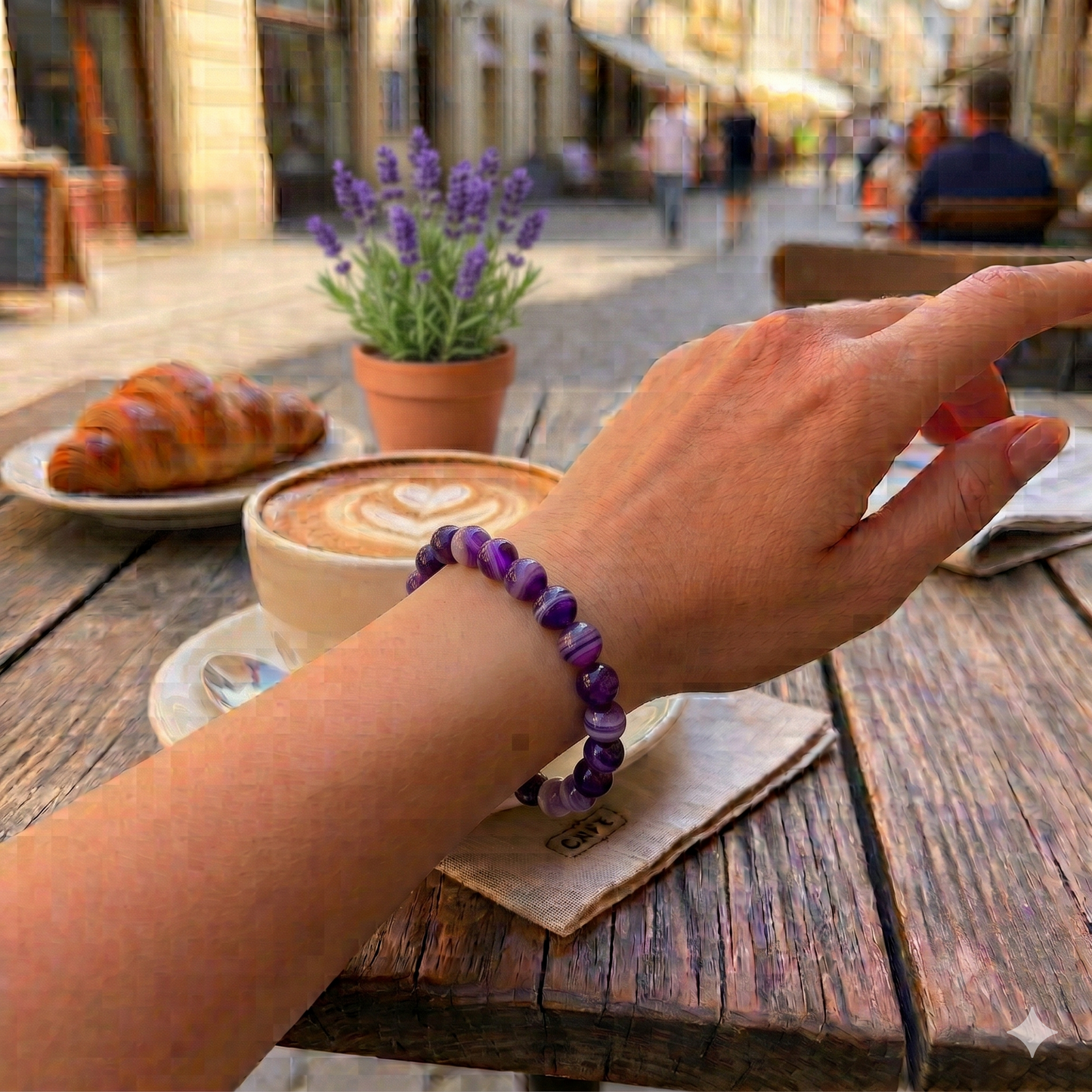 »Don’t Panic« Blockadenlöser-Armband aus echtem Lavendelachat inkl. abgebrochenem Stern