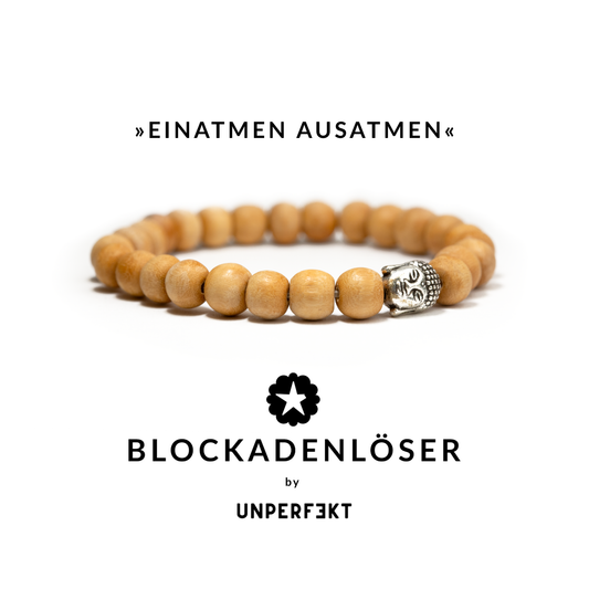 »Einatmen Ausatmen« Buddha Blockadenlöser aus Sandelholz