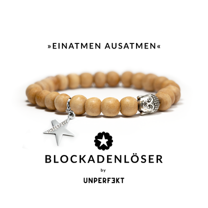 »Einatmen Ausatmen« Buddha Blockadenlöser aus Sandelholz