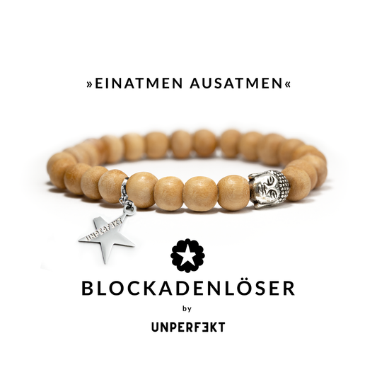 »Einatmen Ausatmen« Buddha Blockadenlöser aus Sandelholz