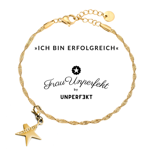»Ich bin erfolgreich« Wunscharmband 14K vergoldet mit abgebrochenem Stern