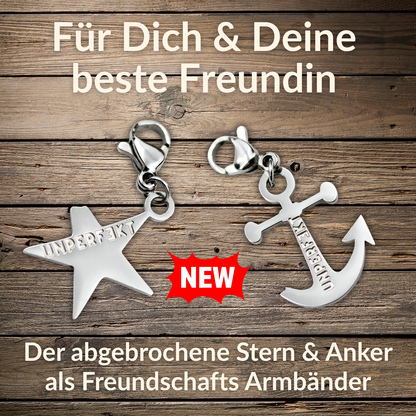 Auf die Freundschaft: 2x Armband mit abgebrochenem Stern & Anker + 2x das goldene Manifest