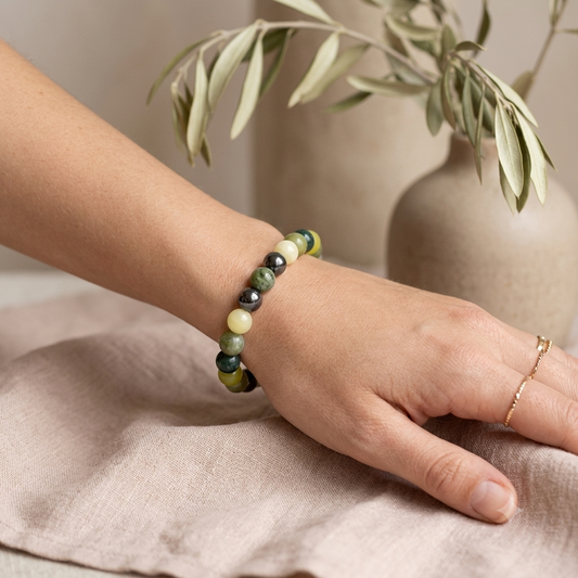 »Hoffnung« Blockadenlöser-Armband aus Citrin, Achat, Jade und Hämatit inkl. abgebrochenem Stern