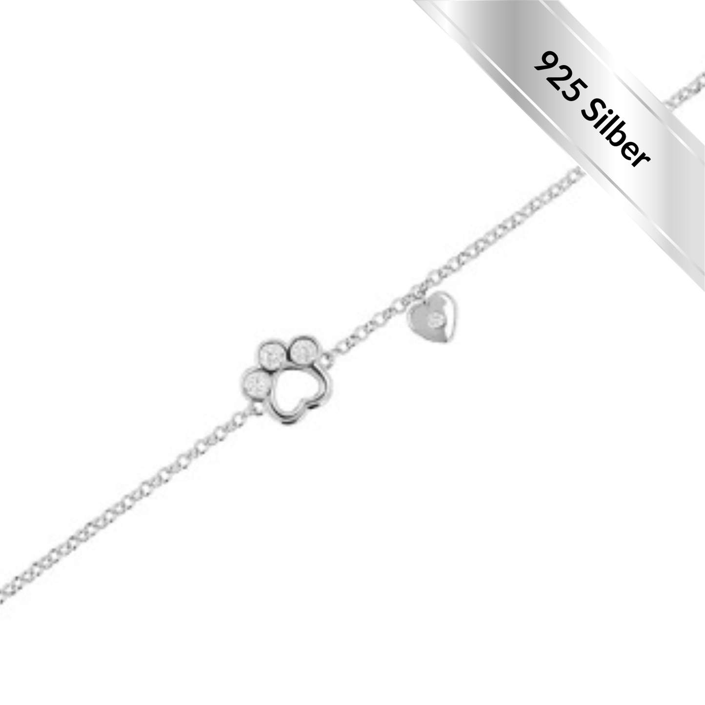 »Seelen Begleiter« 925 Silber Pfote und Herz Blockadenlöser-Armband mit Zirkoniabesatz