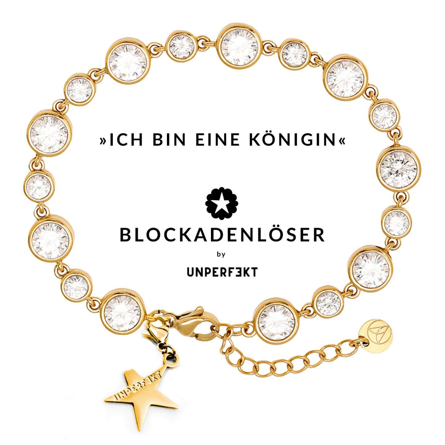 »Ich bin eine Königin« Blockadenlöser-Armband vergoldet mit Steinbesatz und abgebrochenem Stern