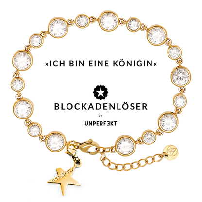 »Ich bin eine Königin« Blockadenlöser-Armband vergoldet mit Steinbesatz und abgebrochenem Stern