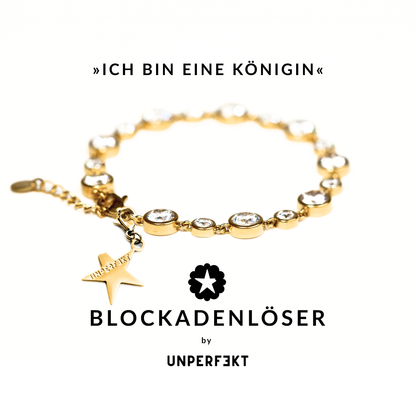 »Ich bin eine Königin« Blockadenlöser-Armband vergoldet mit Steinbesatz und abgebrochenem Stern