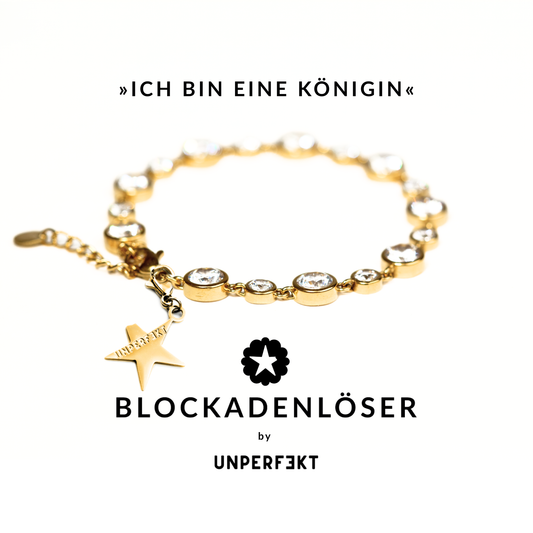 »Ich bin eine Königin« Blockadenlöser-Armband vergoldet mit Steinbesatz und abgebrochenem Stern