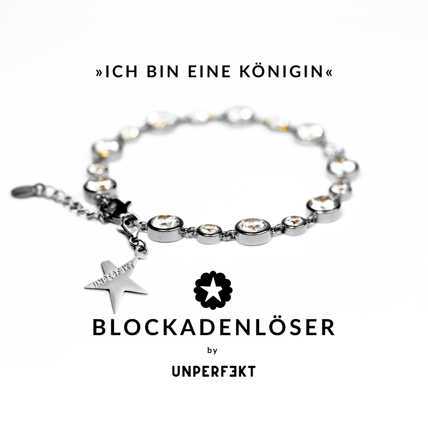 »Ich bin eine Königin« Blockadenlöser-Armband weißvergoldet mit Steinbesatz und abgebrochenem Stern