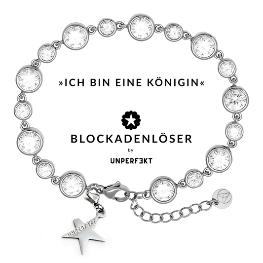 »Ich bin eine Königin« Blockadenlöser-Armband weißvergoldet mit Steinbesatz und abgebrochenem Stern