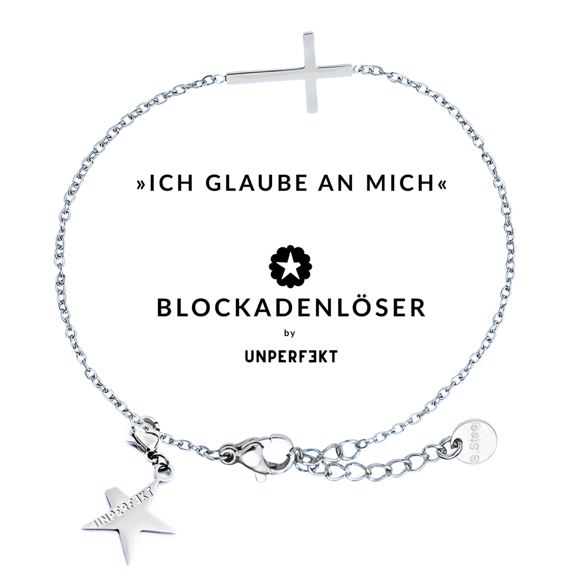 »Ich glaube an mich« Blockadenlöser-Armband mit Kreuz und abgebrochenem Stern