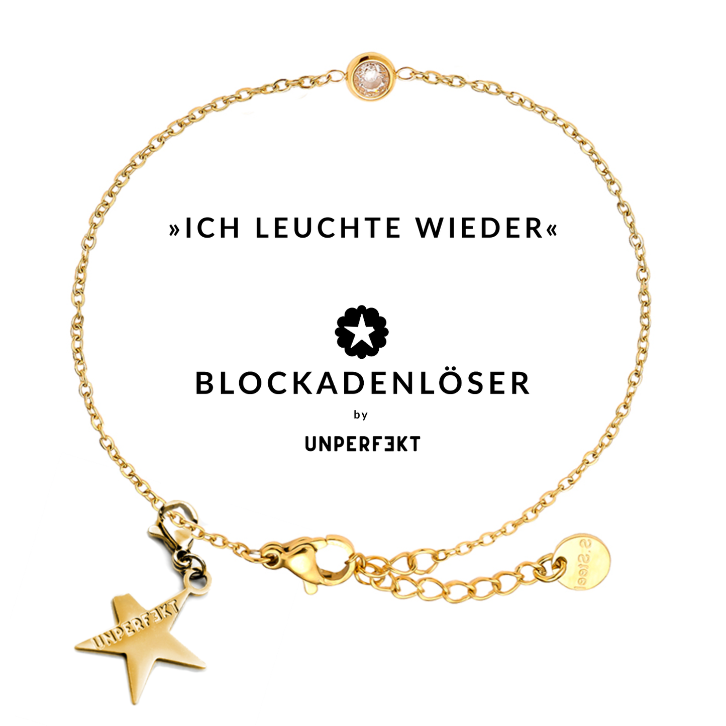 »Ich leuchte wieder« 14 Karat vergoldetes Blockadenlöser-Armband mit Steinbesatz und abgebrochenem Stern