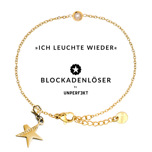 »Ich leuchte wieder« 14 Karat vergoldetes Blockadenlöser-Armband mit Steinbesatz und abgebrochenem Stern