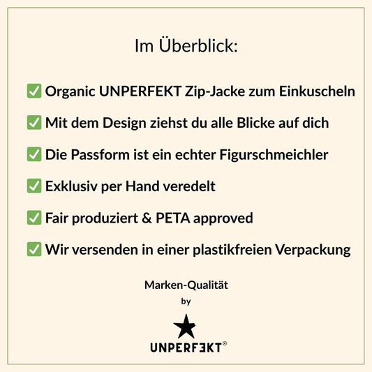 Organic Unisex Zip-Jacke »Unperfekt Neon Edition« hochwertig bedruckt und bestickt