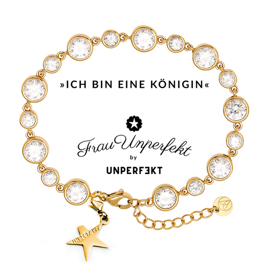 »Ich bin eine Königin« Wunscharmband vergoldet mit Steinbesatz und abgebrochenem Stern