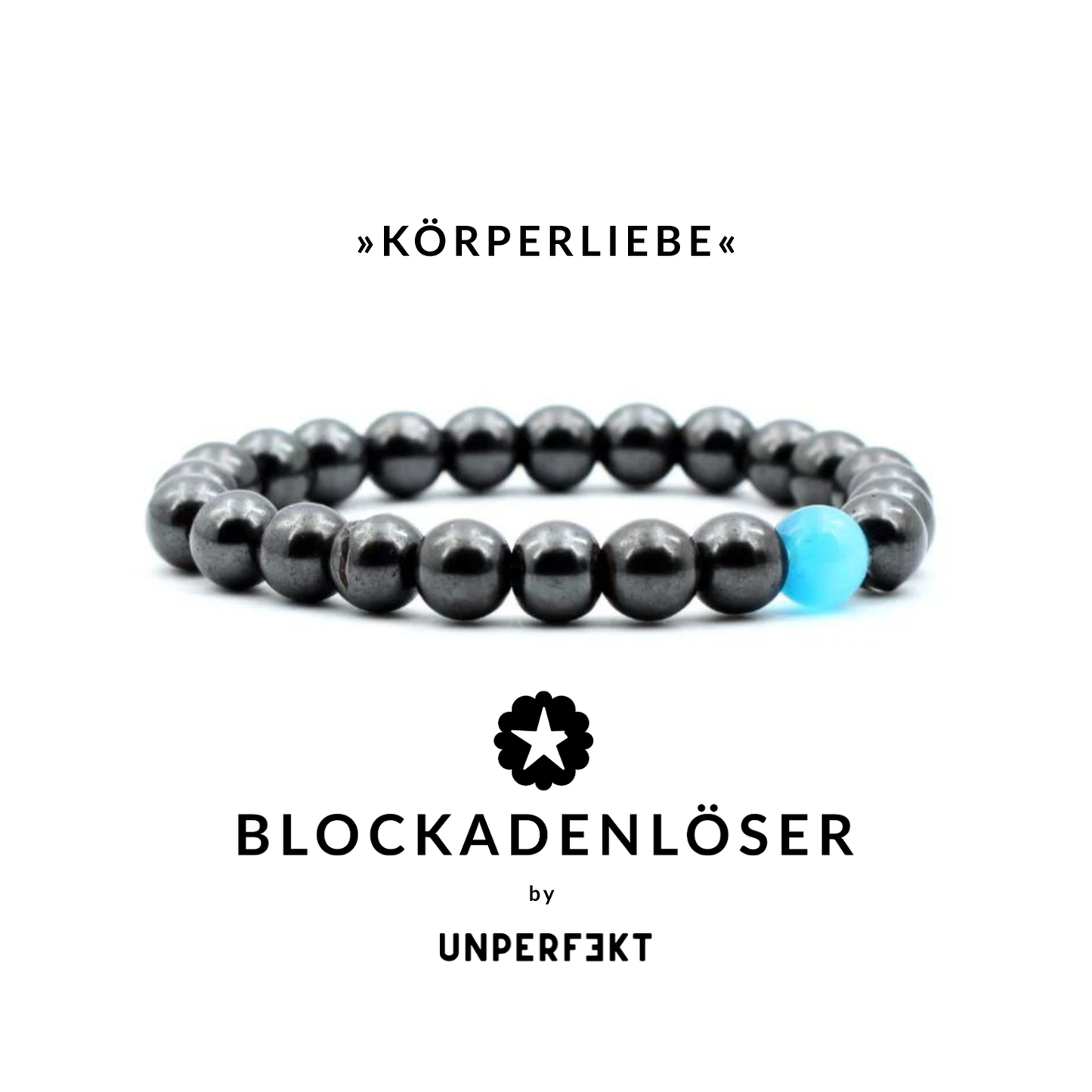 »Körperliebe« Blockadenlöser aus Hämatit-Perlen und blauer Opalperle
