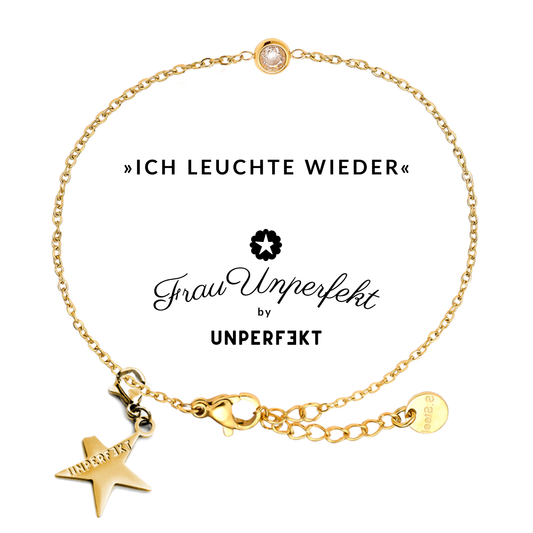 »Ich leuchte wieder« 14 Karat vergoldetes Wunscharmband mit Steinbesatz und abgebrochenem Stern