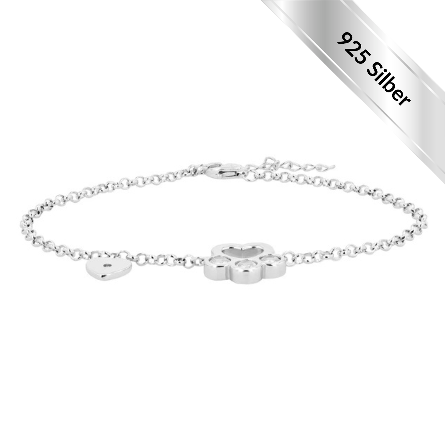 »Seelen Begleiter« 925 Silber Pfote und Herz Blockadenlöser-Armband mit Zirkoniabesatz